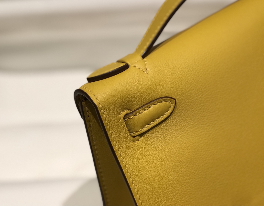 Hermes Mini Kelly Pochette 22cm Bag In Yellow Amber Swift Leather